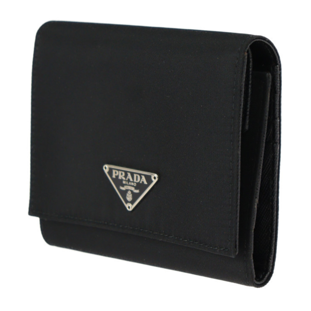 Prada Leather Black Wallet Nylon Tri-fold